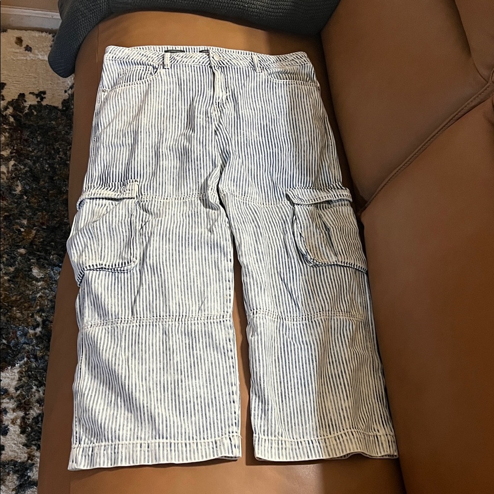 Wild Fable Striped White and Blue Wide Leg Jeans